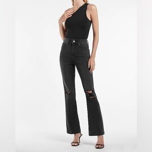 NWT Express High Waisted Washed Black Ripped 90s Bootcut Jeans 12S 12 Short